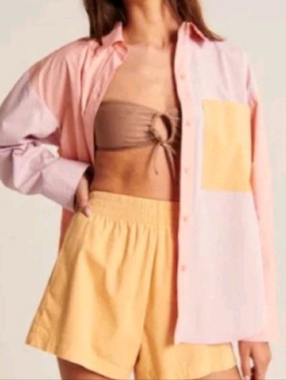 Abercrombie & Fitch Oversized Poplin Colorblock Button Up Shirt Pastel XS EUC